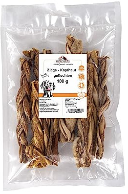 Tackenberg 250g Ziegenkopfhaut geflochten. Premium Kauartikel für Hunde von der Ziege.