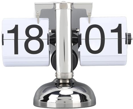 Europäische Retro-Digital-Klappuhr, Mechanische Digitale Klappuhr, Interne Zahnradbetriebene Uhr, Batteriebetrieben, Klapptischuhr für das Heimbüro, 24 Stunden (Weiße Seite)