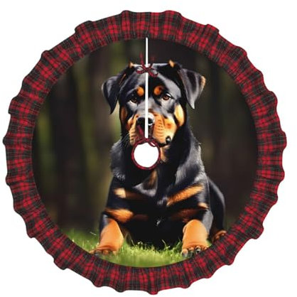 Rottweiler Gonna per albero di Natale con stampa di carta da parati, tappetino per albero di Natale a quadri gonna per albero di Natale per vacanze, feste, casa, decorazione interna