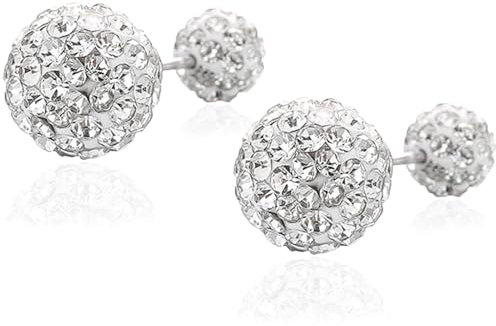 Doppelte österreichische Kristallkugel-Ohrringe - 925 Sterling Silber Disco Shamballa Kugelohrringe, Vorder- und Rückseite 6-10mm Kristallkugelohrringe für Frauen, Geschenke für Mädchen