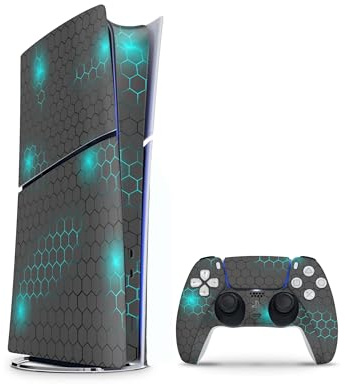 Skins4u Slim PS5 Skins Aufkleber Set kompatibel mit PlayStation 5 DIGITAL Edition + PS5 Controller Skin Wrap Faceplate Design Schutz Folie Exo small Blue