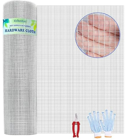 Xhfhenhce Hardware-Tuch, 0,64 cm, 1,2 m x 30,5 m, feuerverzinkt, rostbeständig, geschweißtes Drahtgeflecht, 23 AWG, quadratischer Hühnerdrahtzaun, Gartenpflanzenzaun, Hühnerstall, Kaninchen, Geflügel