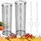 Jusmoo 2 x stapelbare Grillkörbe, rollende Grillkörbe für Outdoor-Grill, Grillzubehör, Edelstahl-Grillkorb, BBQ-Grillgitter für Fischgemüse