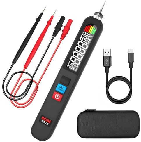 BSIDE Multimetro Digitale Ricaricabile a Penna, Intelligente per Tensione AC DC Resistenza Continuità, Misura Capacità VFC Diodo Frequenza, Tester Dispersione Elettrica con Cicalino & Allarme LED