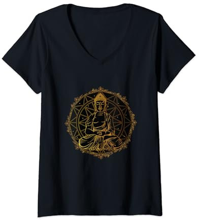 Damen Mandala Meditation Buddha Spiritual Tee T-Shirt mit V-Ausschnitt