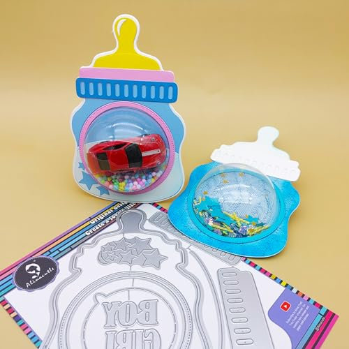 Alina Crafts 1 Set Milchflaschen-Shaker-Karte, Metall-Stanzformen, Baby-Futterflaschen, Kuppel, Blisterkarte, Geschenke, Verpackung, Papier, Basteln, Schüttelkarten, Geburtstagsgeschenke, Dekoration