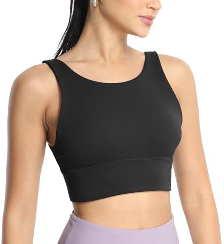 icyzone Damen Sport BH Rückenfrei Fitness Yoga Bra Top Nahtloser mit Polstern Mittlerer Halt Gym BH (Black, XS)