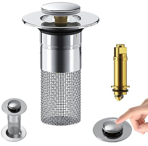 Pop Up Bathroom Sink Drain Strainer Hair Catcher, Sink Drain Stopper with Removable Stainless Steel Filter Basket, for US Universal Bathroom Kitchen Basin Sink Stopper Replacement