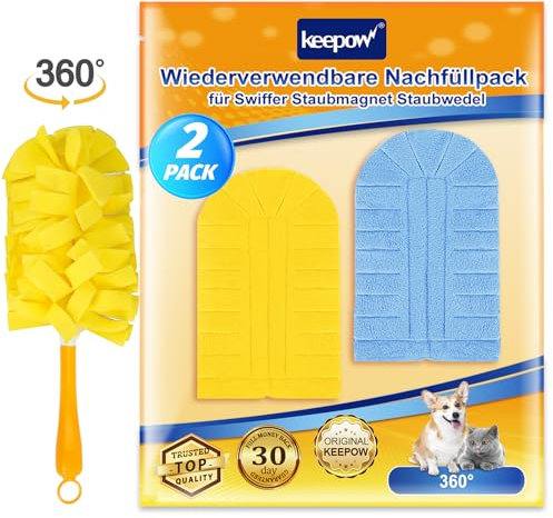 KEEPOW Recharges Améliorées Réutilisables pour Swiffer Plumeau Duster Attrape Poussière, Lavables et Compatible avec Recharge Duster, Élimination Efficace de la Poussière