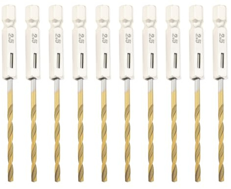 EMSea Lot de 10 forets à tige hexagonale de 2,5 mm à tige hexagonale de 6,35 mm pour verre, bois, acier inoxydable, métal, plastique