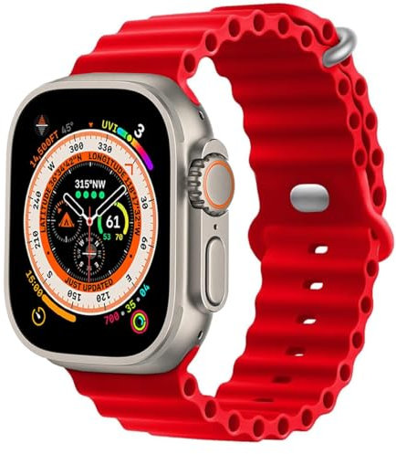MroTech Bracelet de rechange en silicone Ocean compatible avec Apple Watch Ultra2/Ultra 49 mm, 45 mm, 44 mm, 42 mm, pour iWatch Série 9 8 7 6 5 4 3 2 1 SE SE2, 49/45/44/42 - Rouge