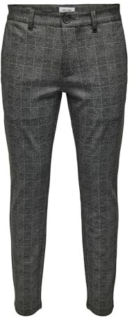 ONLY & SONS O&S Stoffhose Chino Elegante Business Pants Karierte Stretch Trousers Slim Fit Tapered Leg ONSMARK, Farben:Schwarz-2, Größe Hosen:33W / 36L, Beinlänge:L36