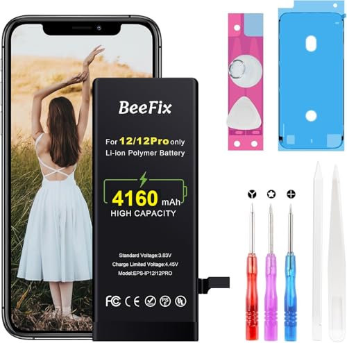 Beefix Batterie pour iPhone 12 Pro: Haute capacité 4160mAh Li-ION Batterie de Remplacement pour iPhone 12/12 Pro avec Outils de réparation Compatible avec Le modèle A2172, A2403, A2341, A2407