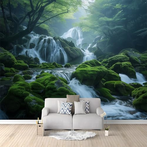 Papier Peint Mural Chambre Paysage Cascade Forêt 200x140 cm Poster Geant Mural 3D Tableaux Muraux Tapisserie Photo, Salon Chambre d'enfants Mur de Fond Papier Peint Panoramique