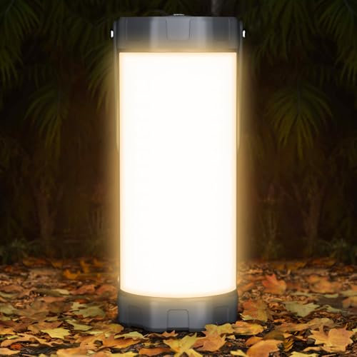 Glocusent Campinglampe & Zeltlampe: Kompakte 1200lm Camping Licht mit Gummi-Schutzecken & Schlüsselband, 5 Helligkeiten, 3 Modi + SOS, IP68 wasserdicht, 80h Laufzeit, Ideal für Blackout, Wandern