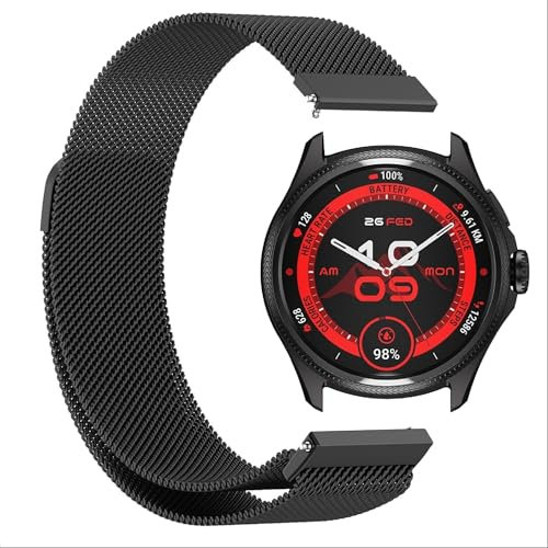 GIOPUEY Armband Kompatibel mit TicWatch Pro 5/5 Enduro, Geflochtenes Edelstahlarmband [Verschleißfest] [magnetisch] Ersatzarmband - Black