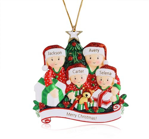 Personalisiert Weihnachtsanhänger mit Gravur von Namen und Text, Baumschmuck Weihnachten, Weihnachtsdeko Holz Weihnachtsbaum Anhänger Weihnachtsdekoration für Zuhause 2024 (4 Name)