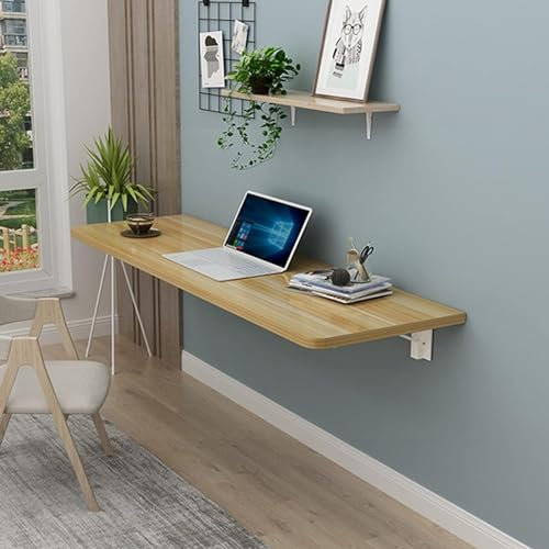 Bureau mural flottant pliable pour petits espaces, peu encombrant, table à feuilles tombantes pour bureau, chambre à coucher, cuisine, table de salle à manger compacte et pliable (noyer)