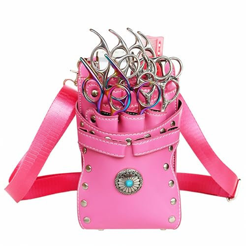 Friseur Hüfttasche, Retro Friseur Scherentasche, Scheren Holster, Friseurtasche Werkzeugtasche Haustier Groomer Scheren Tasche für Salon (Rosa)