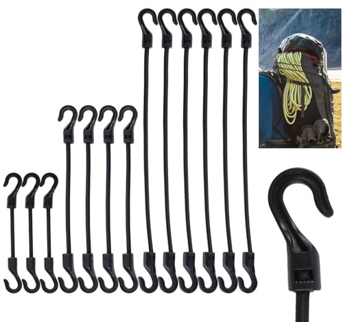 MOROBOR Elastic Rope Latex Strap, 12pcs Small Bungee Cords with Plastic Hooks Adjustable Latex Stretchy Heavy Duty Elastic Bungee Cord for Luggage Roof Rack Hang Outdoor Tent Tarp