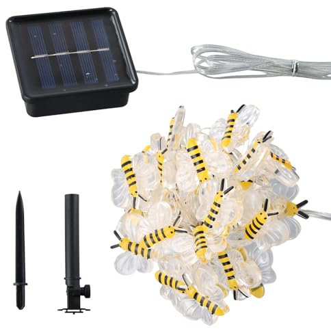Husalsea 3 m 30 LED Solar Lichterkette Outdoor - Warmweiße Bienen Deko für Innenhof, Party, Empfang, Restaurant - Wasserdicht