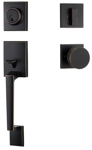 dairazan Oil-Rubbed-Bronze Modern Front Door-Handle - Entry Door Lock with 3 Keys Single Cylinder Deadbolt,Exterior Door Lever Set,Indoor and Outdoor Handle,Reversible for Left and Right Hand Door