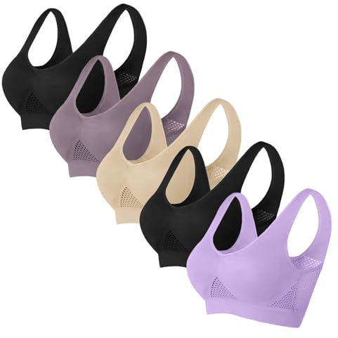 Generisch 5er Pack BHS Bustier Damen Sport BH Große Größen Starker Halt Comfit BHS Atmungsaktiv Soft Seamless BH-Set Bra Sportunterwäsche für Damen Alltag Joggen Yoga Schwarz M