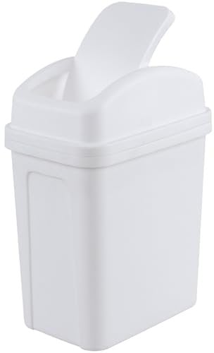 Jandson 7 Liter Swing Top Waste Bin, Plastic Slim Trash Can, Small Bathroom Bin White
