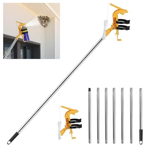 Sprühdosen Verlängerungsstangen Adapter, Einstellbarer Sprühdosenhalter mit 2,8m Teleskopstange, Sprühdosen Verlängerungsstangen Adapter für Spraydosen, Wespenspray, Sprühfarbe (Gelb-Set)