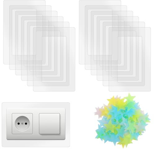 BlueXP 12 Piezas Transparentes para Interruptores y Enchufes Protección de Pared Doble Pegatinas Fluorescentes Compatibles con Todos los Modelos de Interruptores