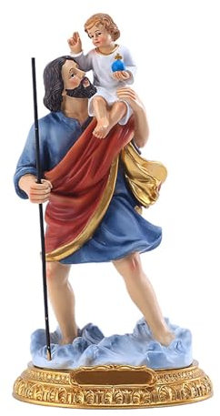 Lllunimon Religiöse Sammlung Schutzpatron Statuen von Reisenden Heiliger Christophorus Statue Katholisches Geschenk Harz Christophorus Statue für religiöse Enthusiasten Sammlung