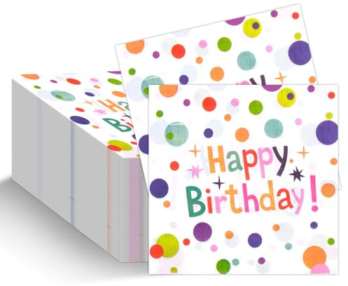 ORUZA 40 Stück Happy Birthday Party Servietten, 33 x 33 cm Servietten Geburtstag, Servietten Einweg Bunte Gepunkteter Zubehör Deko für Geburtstag Party
