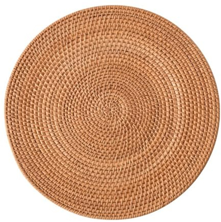 Rattan Untersetzer 2er Set handgefertigt,geflochtene Tischuntersetzer rund für Getränke Tassen Schüsseln Töpfe,hitzebeständig Platzdeckchen Boho Tischdeko für Zuhause Küche Esstisch,Kaffee,30cm