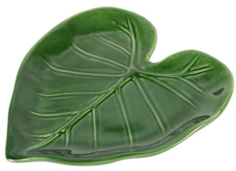 Reposa Cucharas Cerámica en Forma Corazón, Portacucharas de Cocina con Diseño Hojas Verdes Bonito Portautensilios de Cocina Adecuado para Decoración Espátulas y Estufas