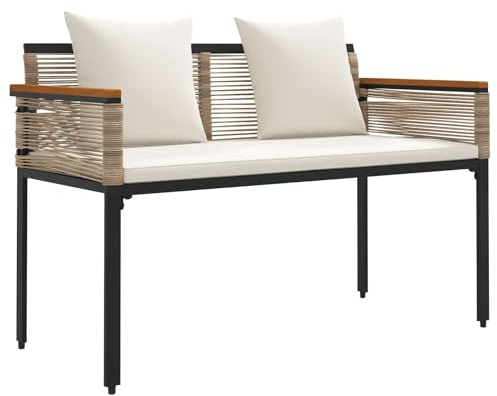 vidaXL Bank Outdoor Beige und Cremeweiß 117 x 54 x 74,5 cm Poly-Rattan, Garten und Terrasse, Rechteckig, Modern, Verstellbare Füße, UV-beständige Materialien, Abnehmbare Bezüge, Gartenmöbel