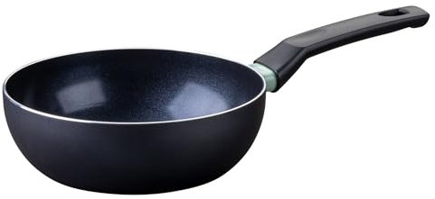 Fackelmann 688125 wok tous feux 20 cm sans PFAS, poêle de cuisson, poêle sans PFAS, poêle antiadhésive, poêle tous feux, poêle induction, Aluminium, Noir, Vert, 20 cm