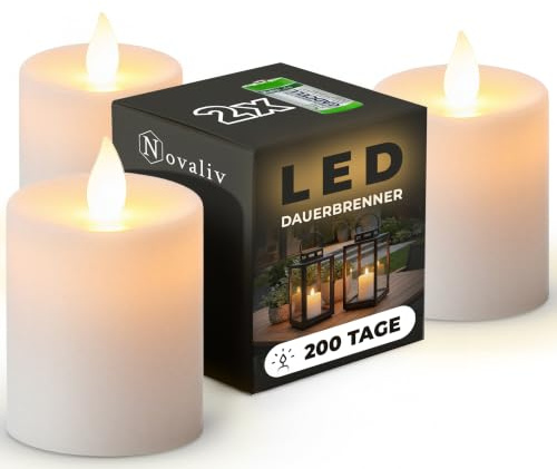 Novaliv LED Kerze Outdoor 3 Stück weiß Grablichter LED mit Batterie Dauerkerze LED Kerzen flackernde Flamme Dauerbrenner LED Friedhofskerze Ambientebeleuchtung Gedenkkerze