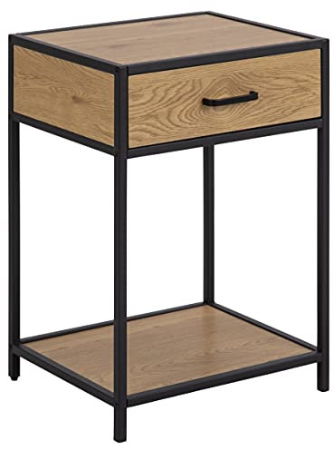 AC Design Furniture Jörn Nachttisch, B: 42 x H: 63 x T: 35 cm, Wildeiche Optik/Schwarz, Holz/Metall, 1 Stk.