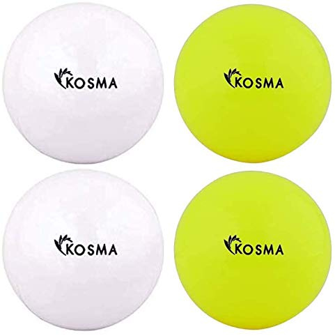 Kosma Set of 4 Smooth Hockey Balls | Outdoor Sports Practice Training Ball (2 Pc White, 2Pc Yellow)