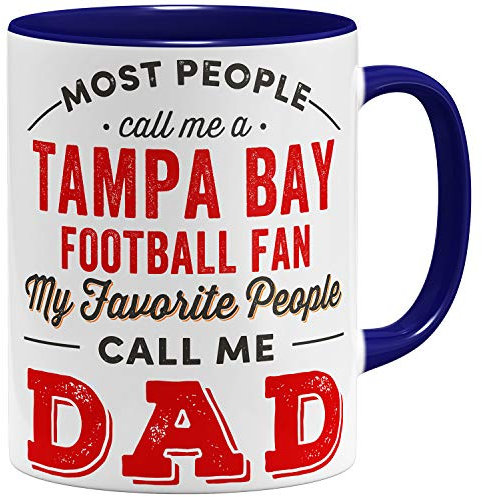 OM3® Tampa-Bay-Fan Tasse - Keramik Becher - American Football Mug - 11oz 325ml - Beidseitig Bedruckt - Dunkelblau