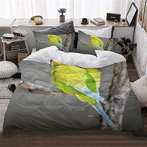 HATESAH Bedding Bettwäsche,Gelber Sittich auf einem Zweig Wellensittich,Bettwäsche 135x200cm,Kopfkissenbezug 2(50x80cm)