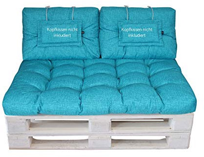 LILENO HOME Palettenkissen Set Aqua - Set 2: (1x Sitzteil + 2X Rückenteil klein) - Polster für Europaletten - Palettenkissen Outdoor als Sitzkissen für Palettenmöbel