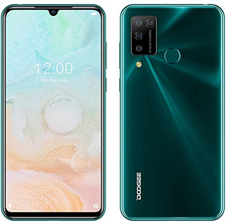 Smartphone Débloqué Android 10, DOOGEE N20 Pro (6Go+ 128Go) Téléphone Portable, Helio P60 Octa-Core, AI Cinq Caméra 16MP, Ecran FHD+ 6,3, Batterie 4400mAh, ID de Visage & Empreinte Digitale Vert