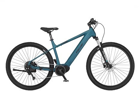 FISCHER E-Mountainbike MONTIS 4.1i, Elektrofahrrad für Damen und Herren, RH 49 cm, Mittelmotor 80 Nm, 36 V Akku, eisdunkeltürkis matt