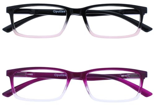 OPULIZE See - Lunettes de Lecture Anti-Lumière Bleue Pack de 2 Montures Étroites Charnières à Ressort Améliore le Sommeil Jeux Ordinateur Rose Violet Hommes Femmes BB9-45 +1.00