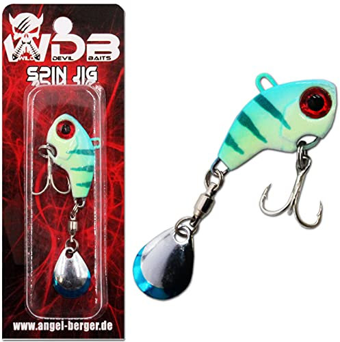 Angel-Berger Wild Devil Baits Spin Jig Bleikopf Spinner Jig Tail (Blue Tiger)