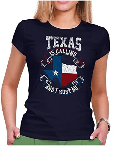 PAPAYANA - Texas is Calling - Damen Fun T-Shirt Bedruckt - Regular Fit - Houston - Navy - Small
