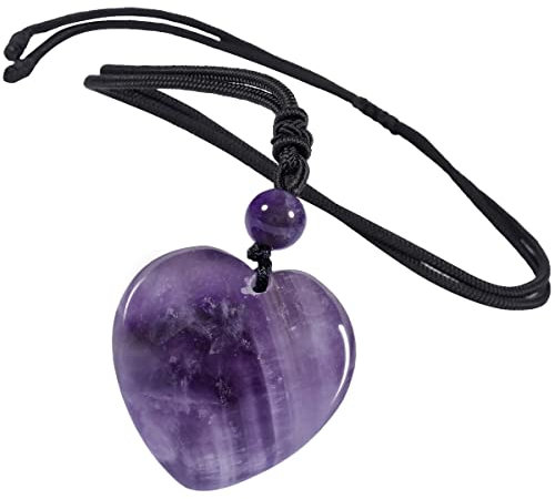 KYEYGWO Amethyst Kristall Herz Anhänger für Damen und Herren, Reiki Heilung Stein Halskette Herzform Edelstein Ketten Liebe Amulett Segen Schmuck mit Einstellbare Nylon Seil
