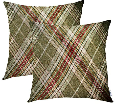 Batmerry Plaid Pillow Covers 16x16 Inch Set of 2, Tartan Wool Tartan Fabric Plaid Britain Clothing Material Scotland Double Sided Decorative Pillows Cases Throw Pillows Covers