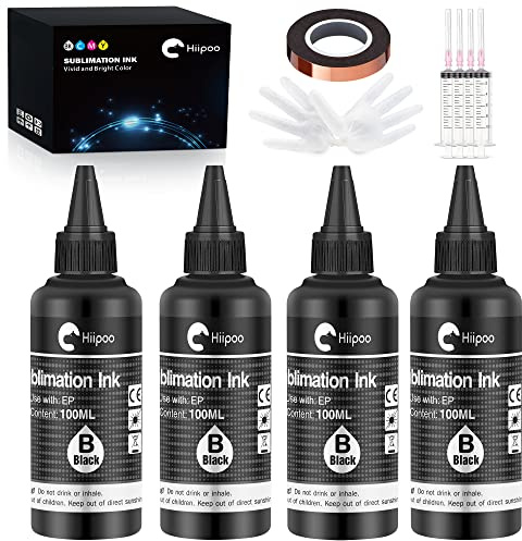 Hiipoo Sublimations-Tinten-Nachfüllpackung für C88, C88+, WF7710, WF7820, ET2720, ET15000, ET2760, ET2750, ET4700, ET-2800, ET-2803, ET-2850 Tintenstrahldrucker, Kissen, Telefonhülle (4 BK)